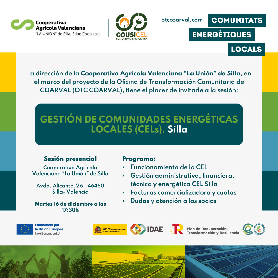En este momento estás viendo Sesión «Gestión de comunidades energéticas locales (CELs)» en Silla